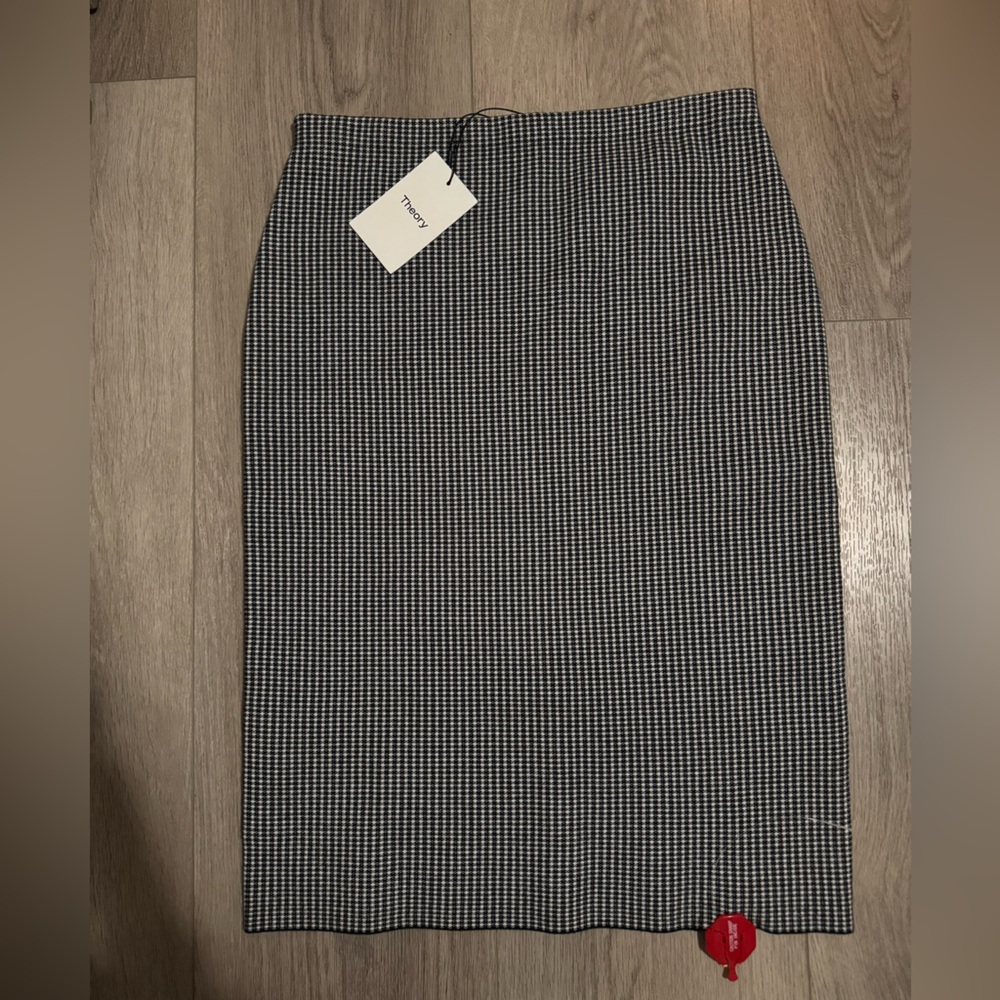 Theory Black and White Checkered Pencil Skirt